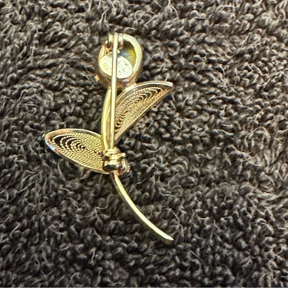 Vintage Tiger’s Eye Leaf Flower Brooch Pin 12/20 Gold Filled - Picture 4 of 5